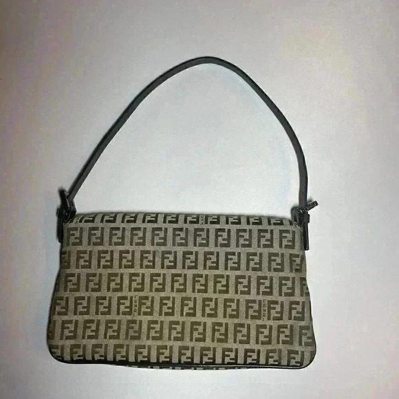 FENDI Zucchino Monogram Double Flap Baguette Shoulder Bag Brown FF Vintage Y2K - Picture 5 of 16